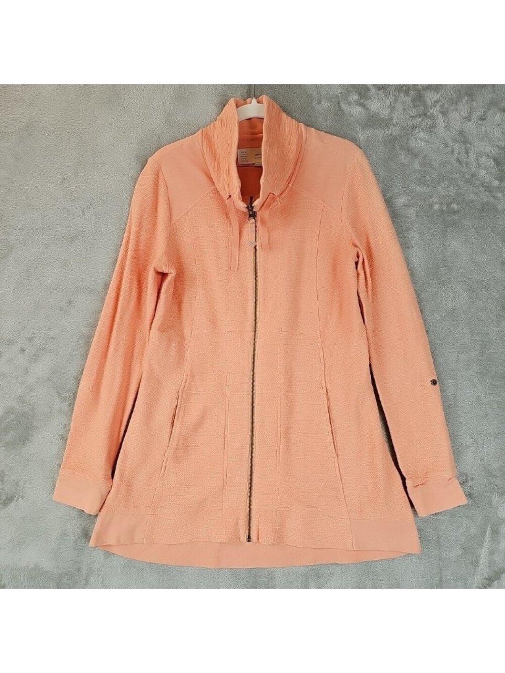 Saturday Sunday Jacket Womens S Orange Knit Full Zip Belted Pockets Mid Length